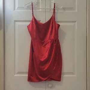 Red Faux Satin Bodycon Dress, Size XL